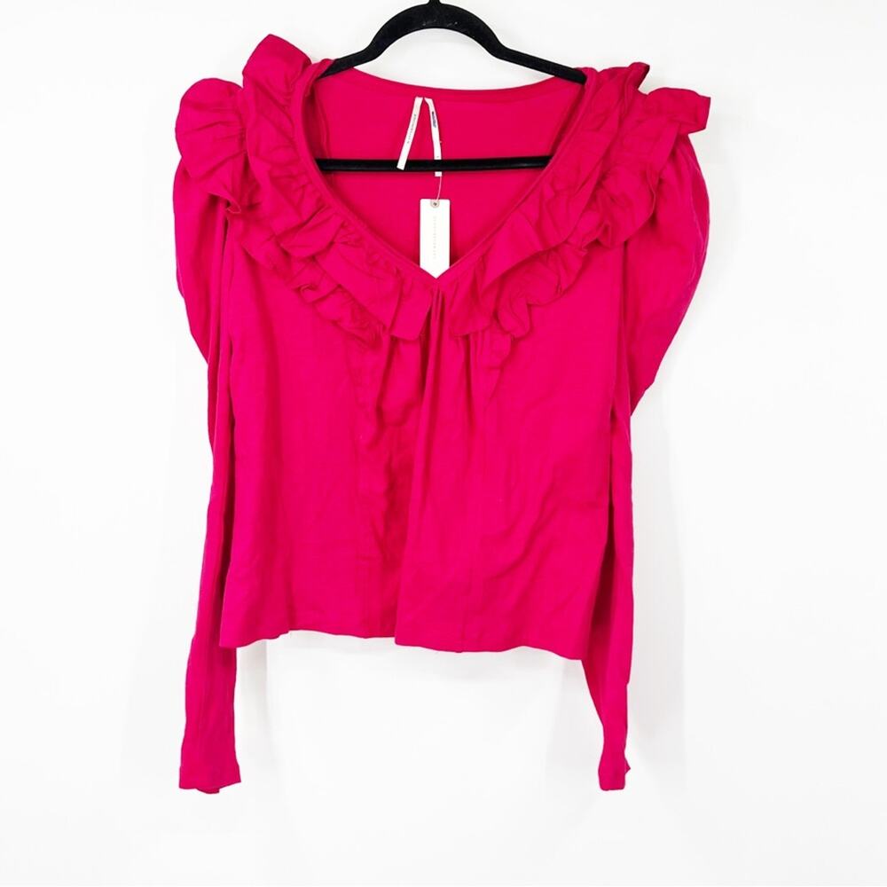 Anthropologie Pink Ruffle Puff Sleeve Long Sleeve Top NWT